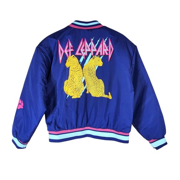 Def Leppard Youth Bomber Jacket Size 14/16 Navy Blue Polyester NWT - Picture 2 of 11